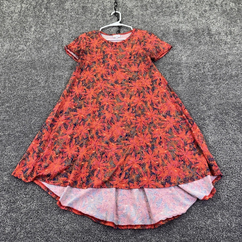 LuLaRoe Dress Womens XXS Orange Floral Hi Low Swing Carly T Shirt Dress